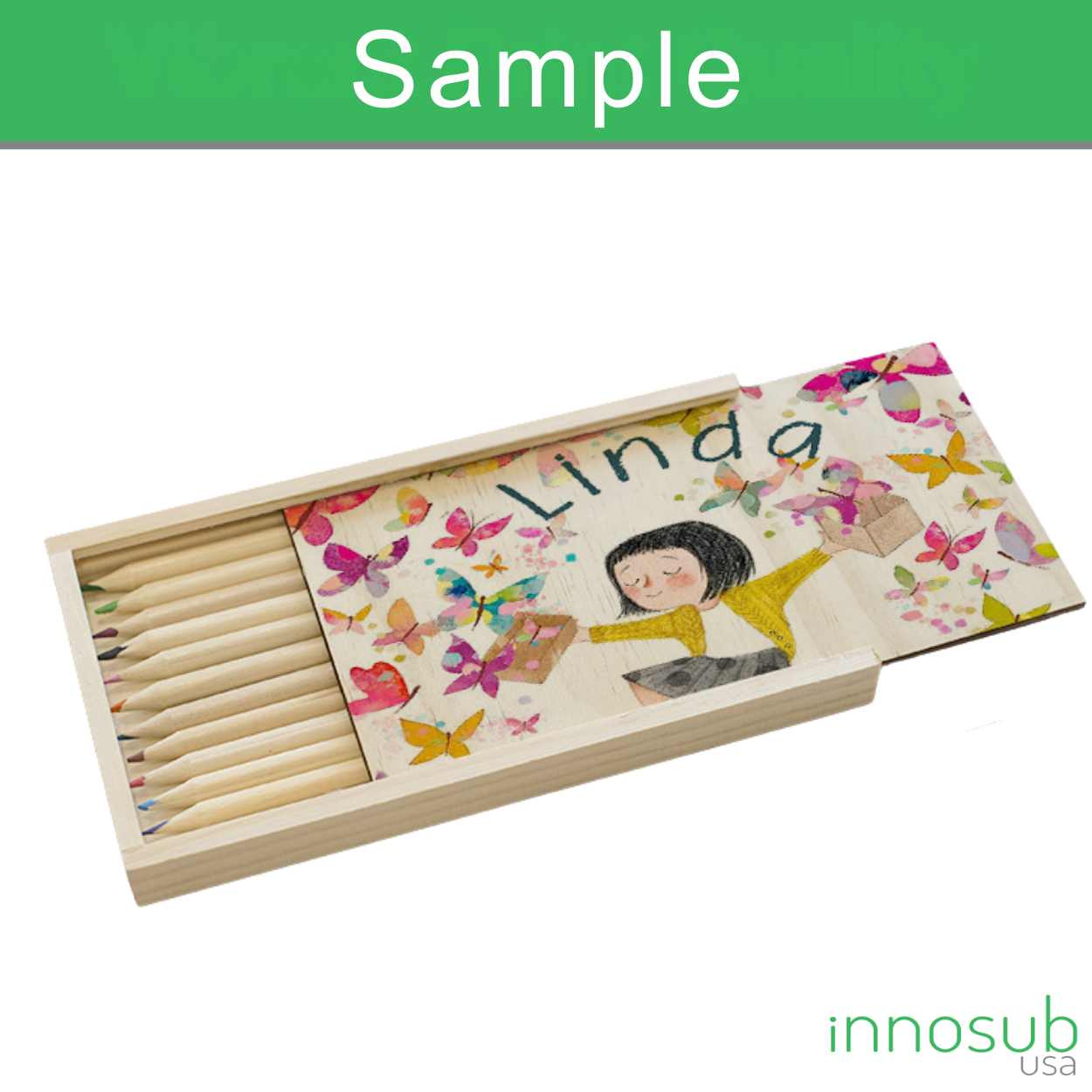 Sublimation Blanks Pencil Box with 12 pcs Color Pencils | PlyWood Brush Set