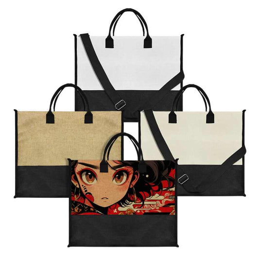 Sublimation Blanks Patchwork Linen Handbag- 43*34*17cm- Cream/Linen/White Sublimation