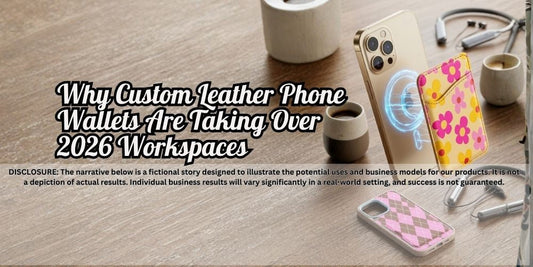 A customized magnetic PU leather phone card holder featuring a bright floral sublimation print, snapping magnetically onto the back of a sleek smartphone.