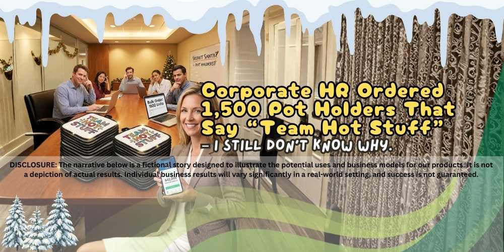 Corporate HR Ordered 1,500 Pot Holders That Say “Team Hot Stuff” – I Still Don’t Know Why.