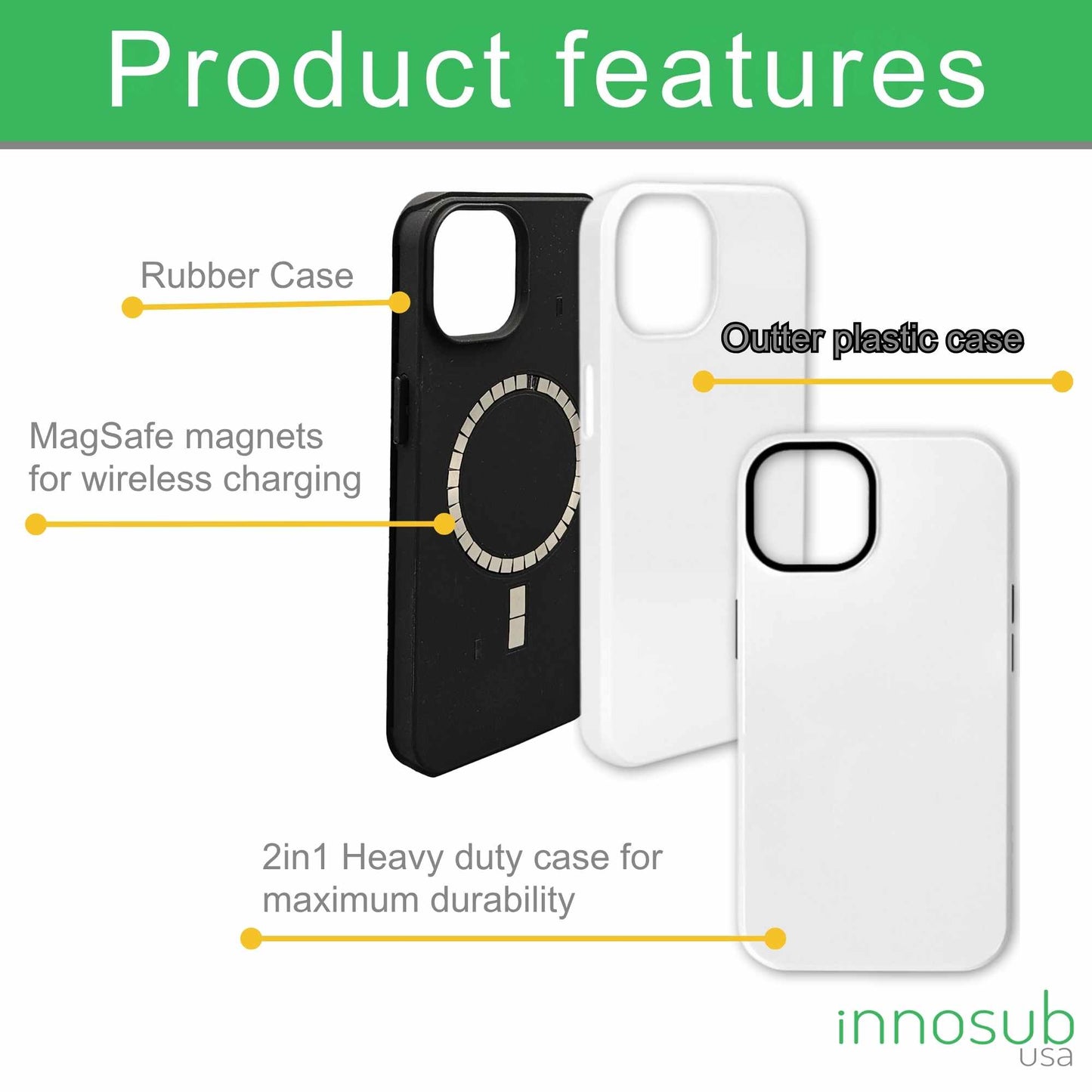 Sublimation Blanks 3D Magnetic Phone Cases for iPhone 12 13 14 15 16 |  2in1 Tough Case