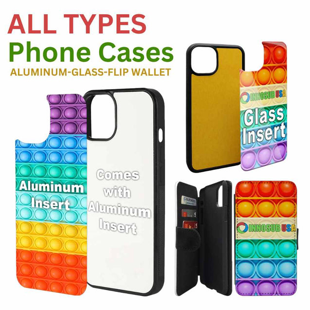 Sublimation Phone Cases for iPhone 11/12/13/14/15 | Rubber | Aluminum | Glass | Flip Wallet