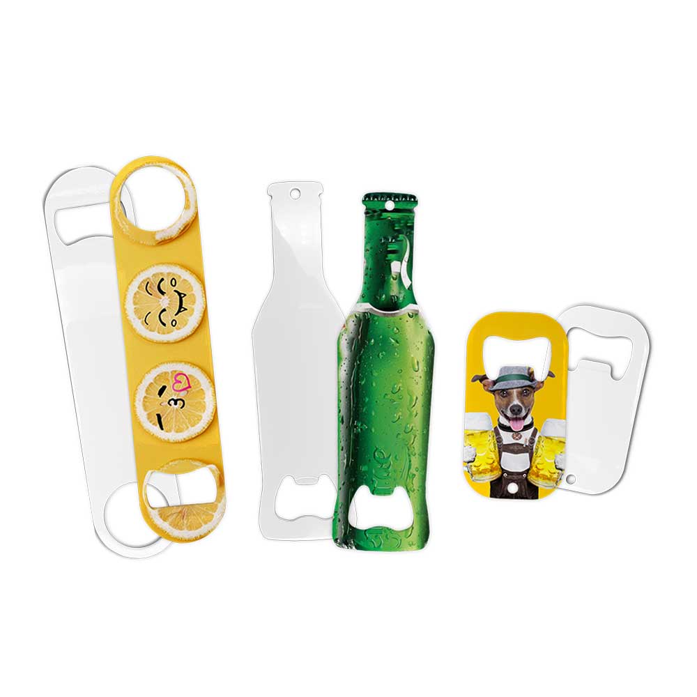Sublimation pub style bottle opener, gloss white, bar key, double