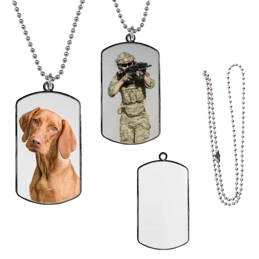 Hicarer 25 Sets Sublimation Blank Dog Tags Set Includes Aluminum Sublimation Stamping Blank Tags and Necklace Chain 23.6 inch Dog Tag Chain Tags for