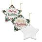 Sublimation blank double-sided star ceramic ornament with gold string 80x80mm
