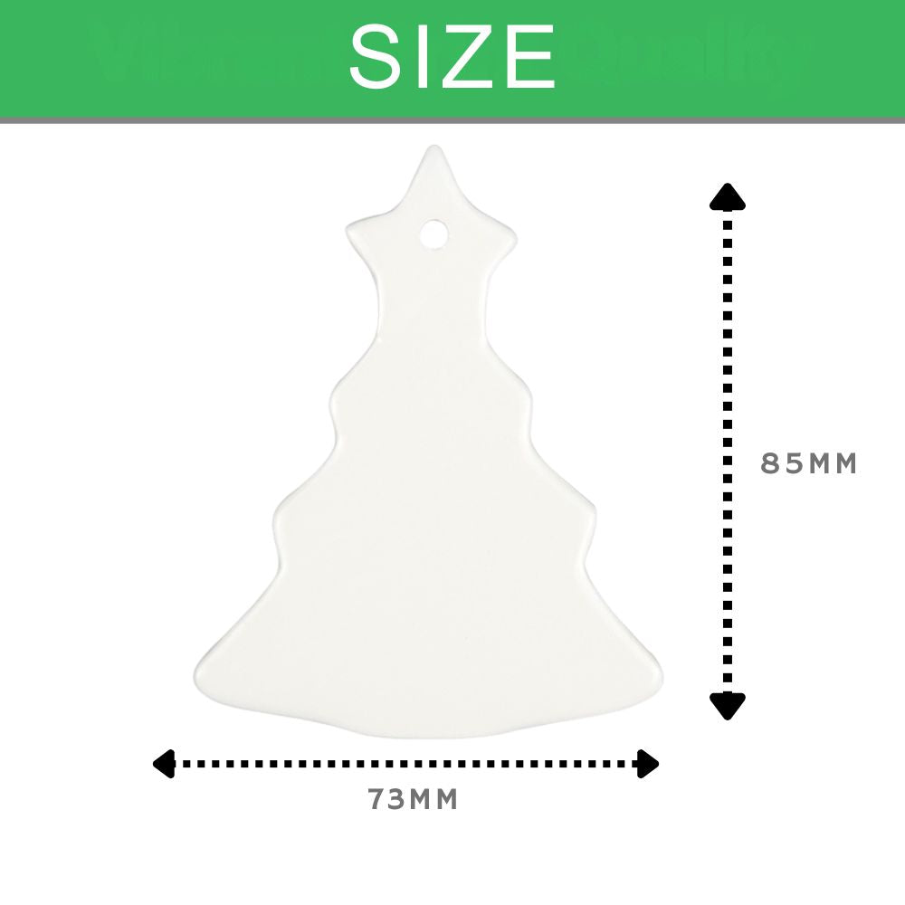 Sublimation blank double-sided Christmas tree ceramic ornament with gold string 85x73mm