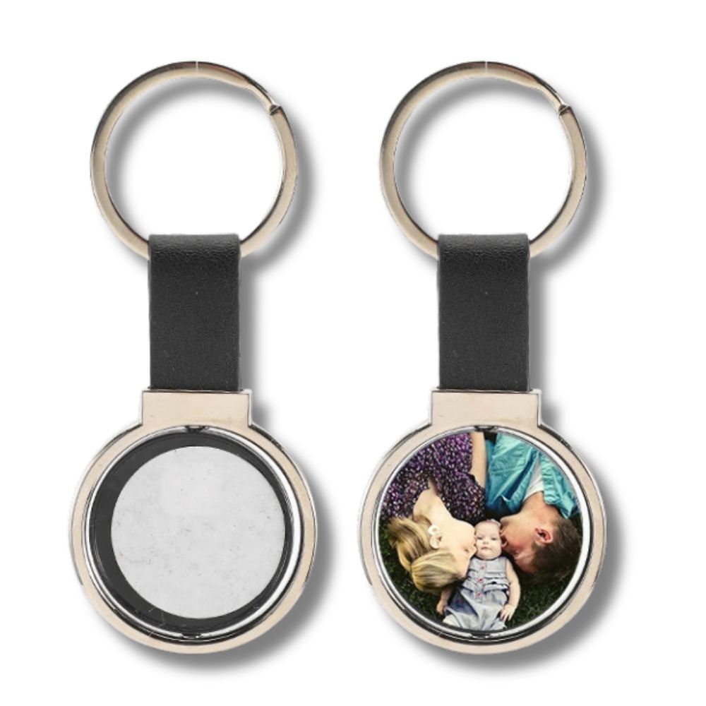 Double-sided Leather Strap Round Keychain