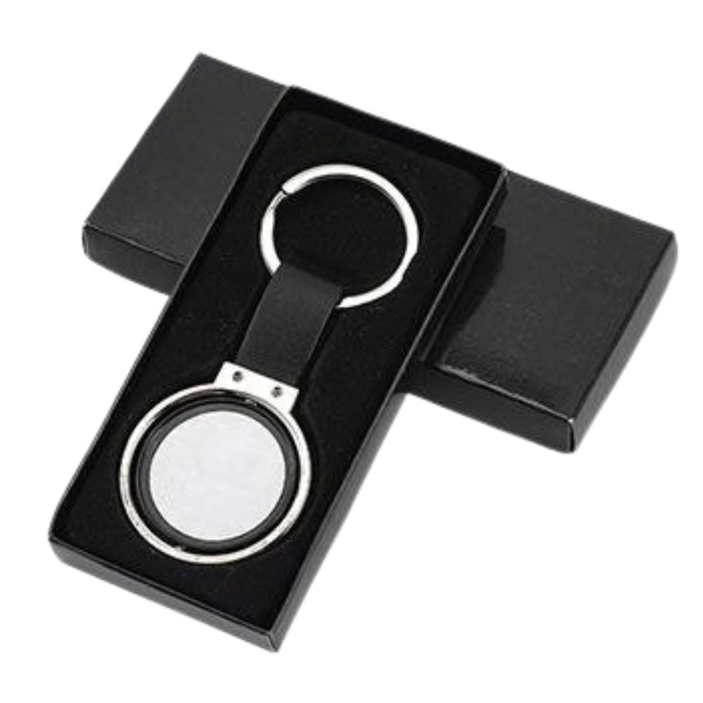 Double-sided Leather Strap Round Keychain