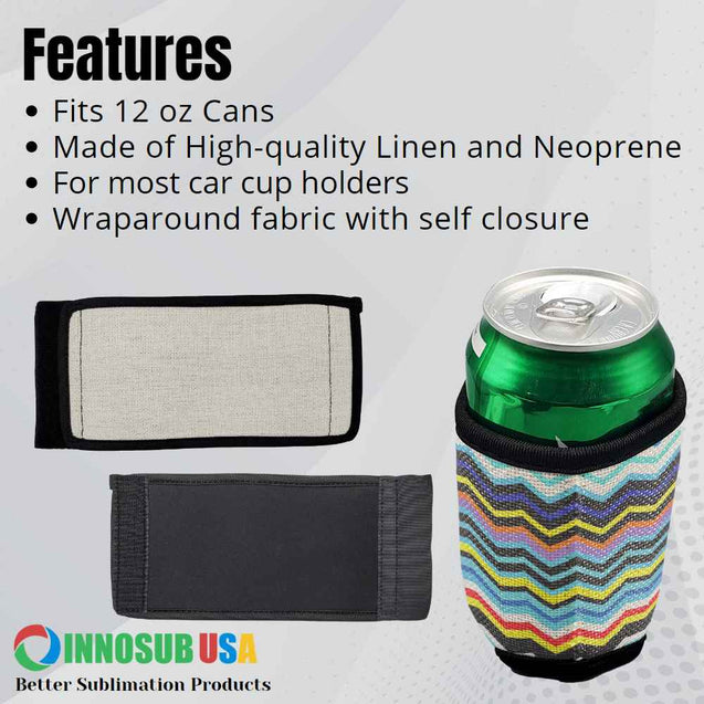 Sublimation Linen Neoprene Can Cooler Blanks | 12 Oz  |  by INNOSUB USA