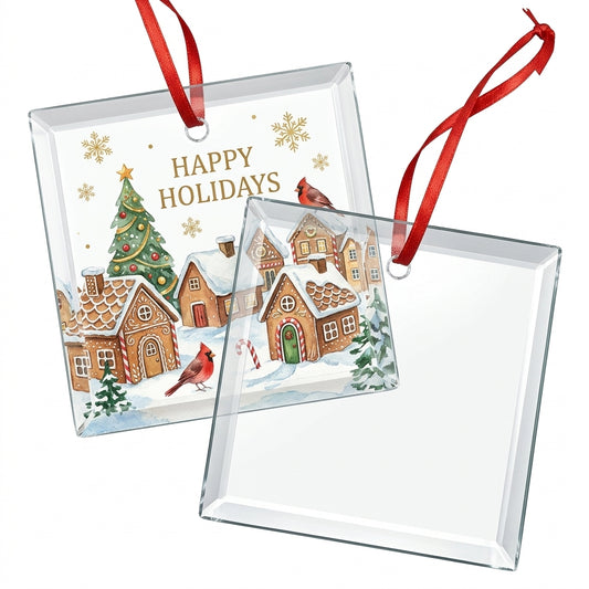 Customizable 80mm square translucent frosted glass ornament blank for heat transfer photo printing