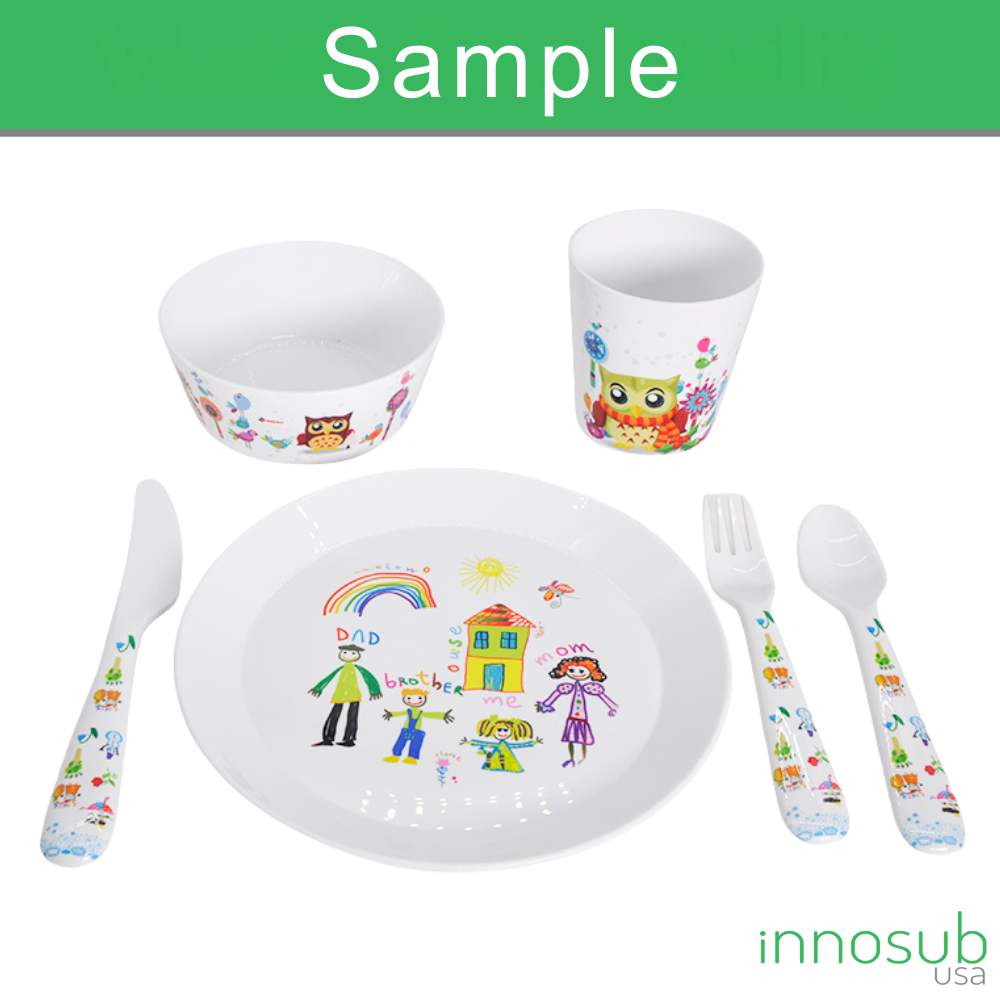 Sublimation Blanks flatware set Polymer Kid's Knife Spoon Fork Plate Cup Bowl
