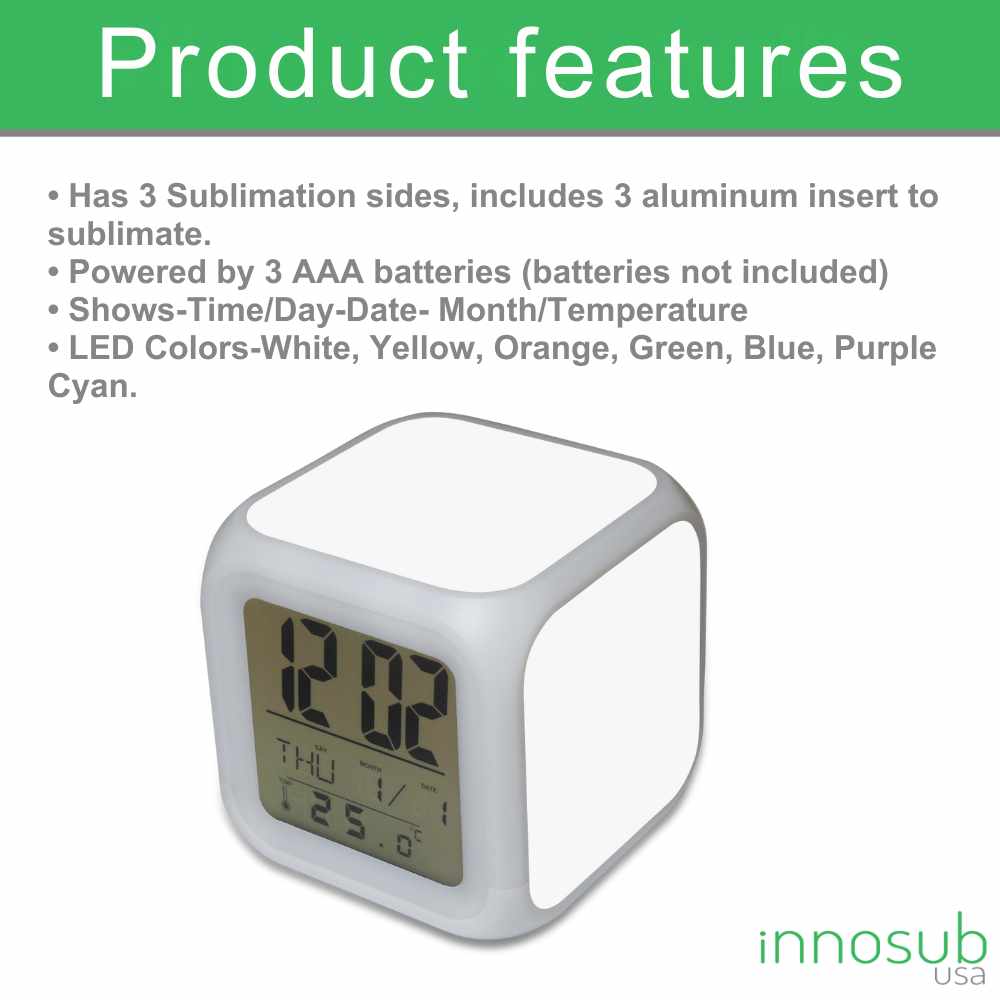 Sublimation Blanks Kids LED Alarm Clock | With 3 Aluminum Inserts