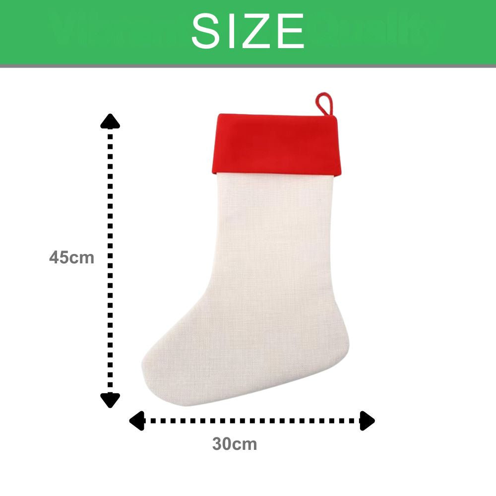 Sublimation blank linen Christmas stocking with red cuff and hanging loop 45x30cm