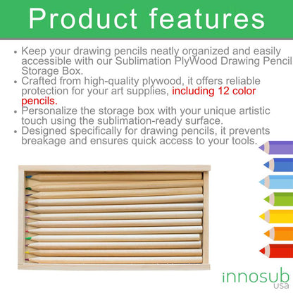 Sublimation Blanks Pencil Box with 12 pcs Color Pencils |  PlyWood Brush Set