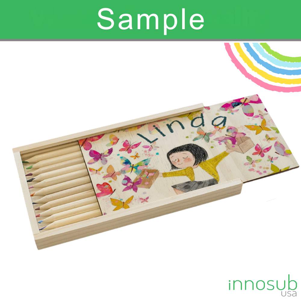 Sublimation Blanks Pencil Box with 12 pcs Color Pencils |  PlyWood Brush Set