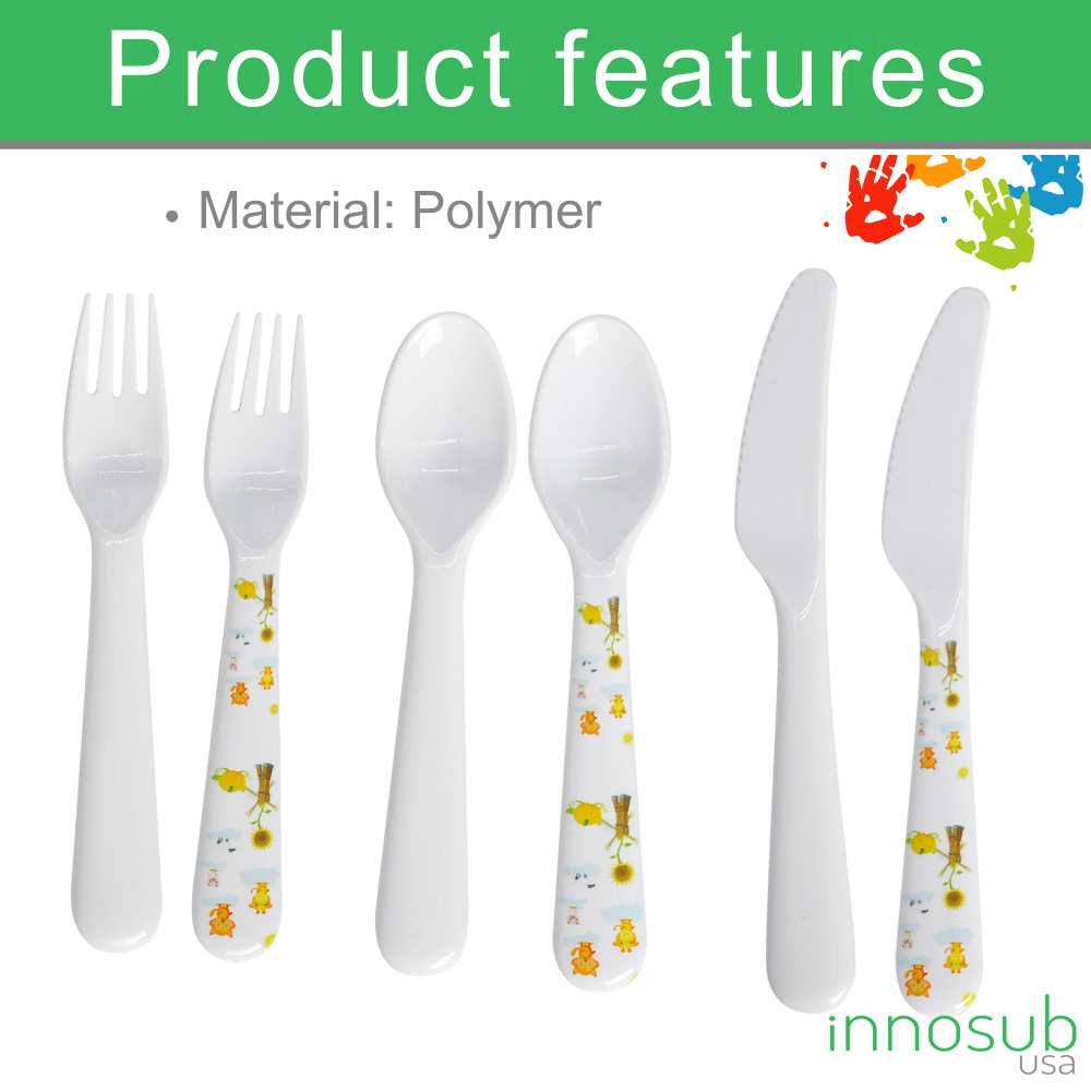 Sublimation Blanks flatware set Polymer Kid's Knife Spoon Fork Plate Cup Bowl