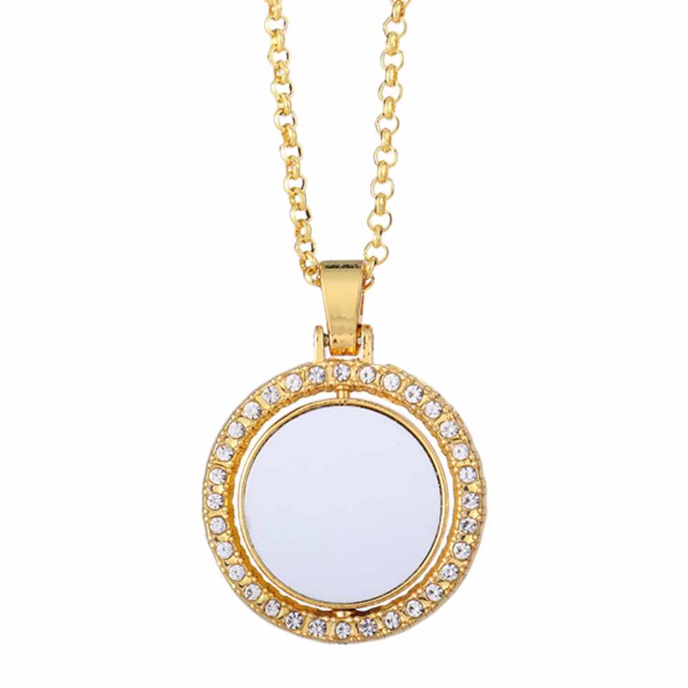 Dazzling Sublimation: Metal Rhinestone Round Necklace Pendant