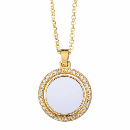 Dazzling Sublimation: Metal Rhinestone Round Necklace Pendant
