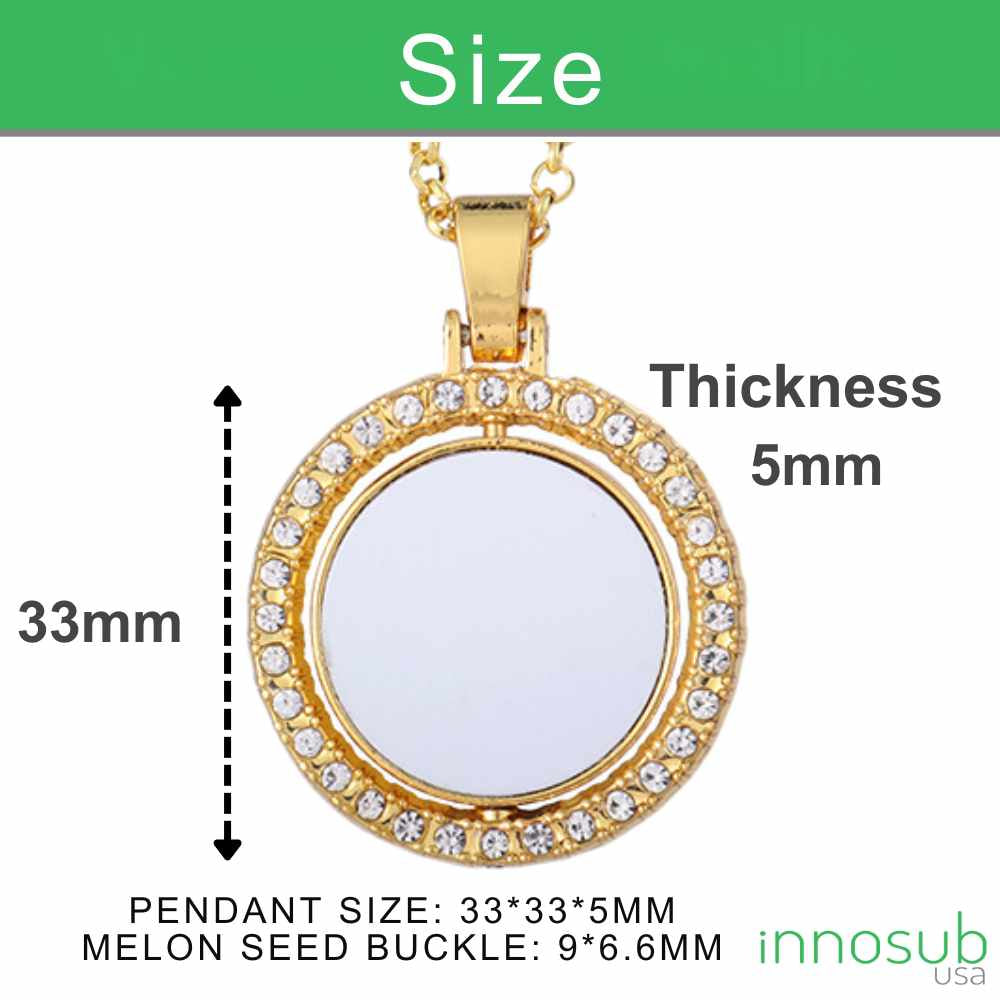 Dazzling Sublimation: Metal Rhinestone Round Necklace Pendant