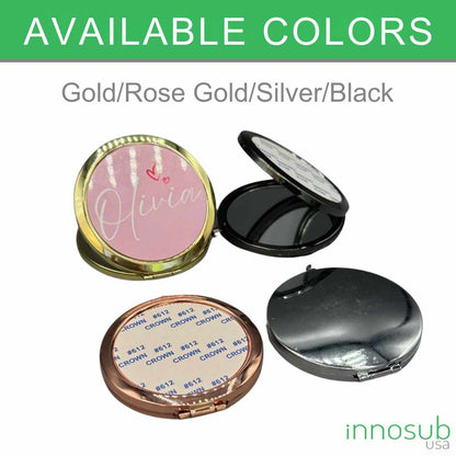 Sublimation Blanks Compact Pocket Mirror - Round – Gold /Rose Gold / Silver/ Black