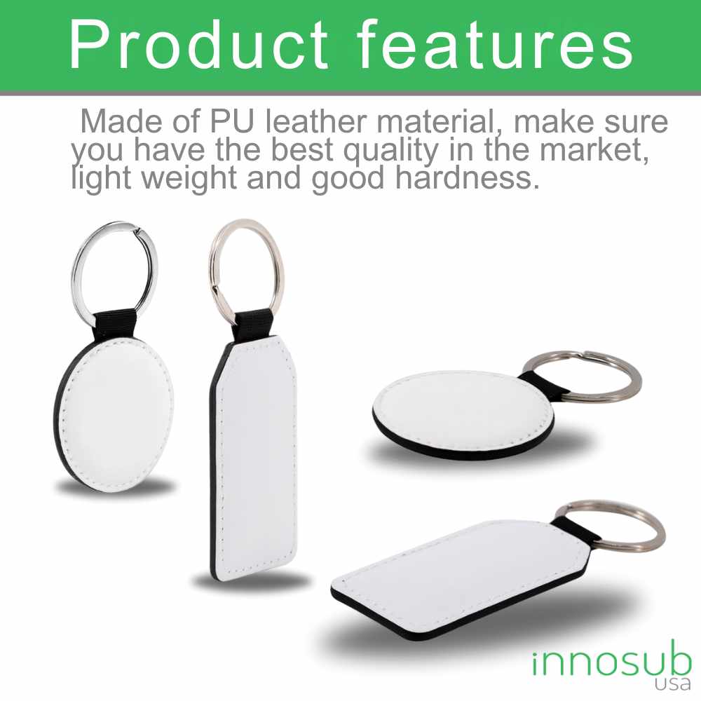 Sublimation Blanks PU Leather Keychain – Round/Rectangle / Heart Shape by INNOSUB USA
