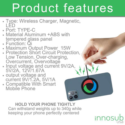 Sublimation Blanks Magnetic Wireless Charger 15W Fast charging - With LED - Black/White