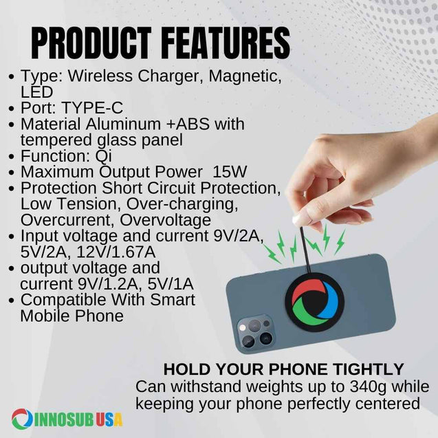 Sublimation Blank Magnetic wireless charger 15W portable black white innosub usa DIY Sublimate