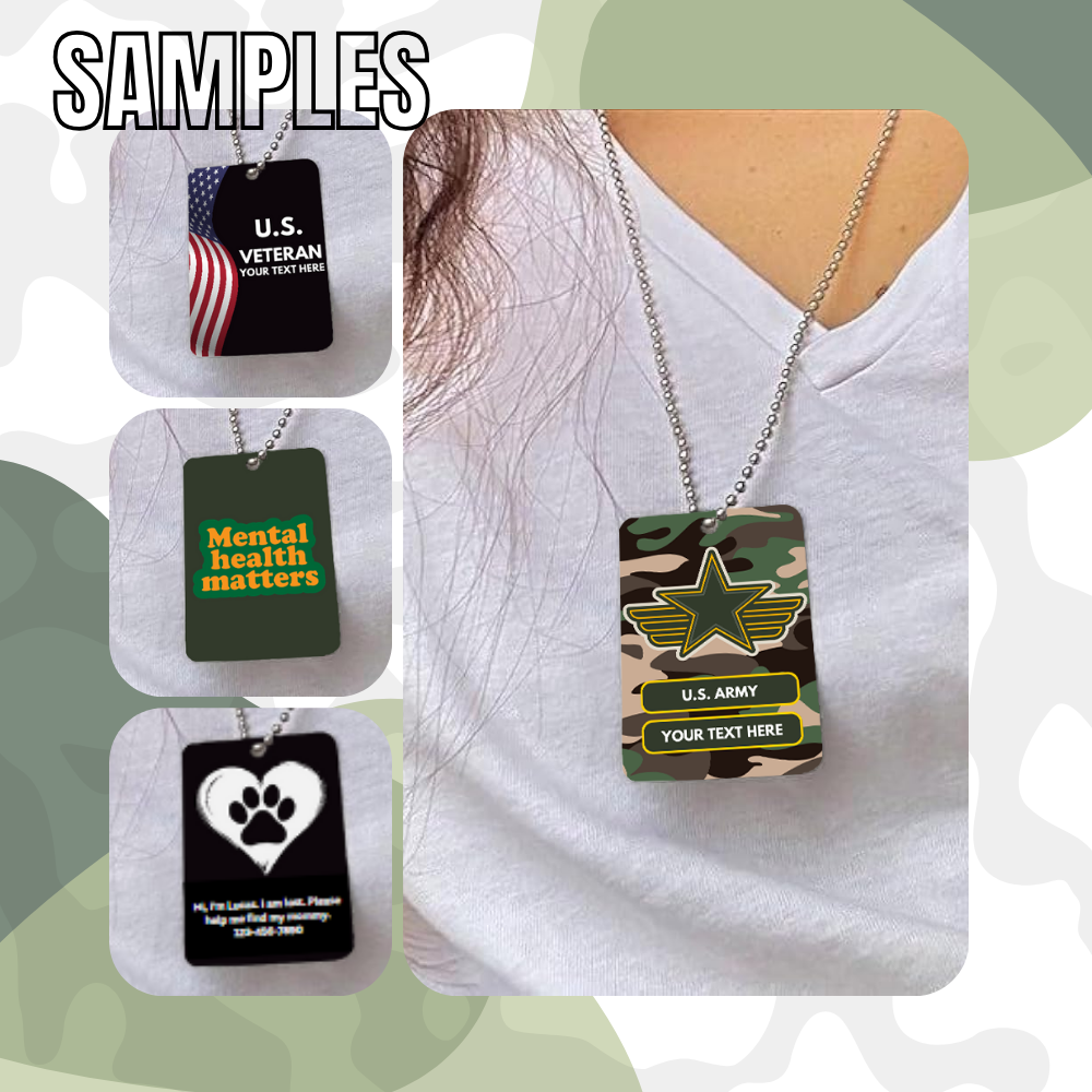 Sublimation Blanks Military ID Tag - SILVER - 1 Side Print + Chain 28 inch