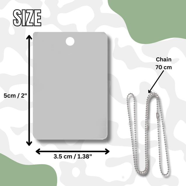 Sublimation Blanks Military ID Tag - SILVER - 1 Side Print + Chain 28 inch