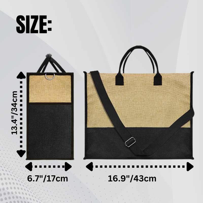 Sublimation Blanks Patchwork Linen Handbag- 43*34*17cm- Cream/Linen/White Brown