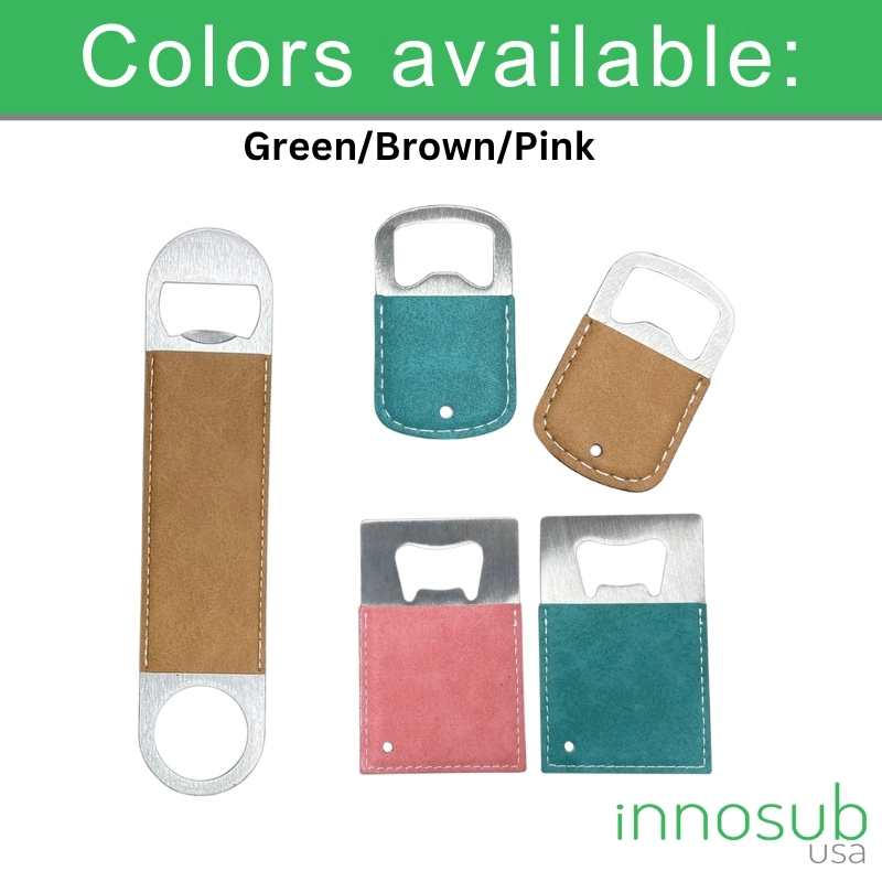 Sublimation Blanks Pu Bottle Opener Square/Long/Round - Green -Pink- Brown