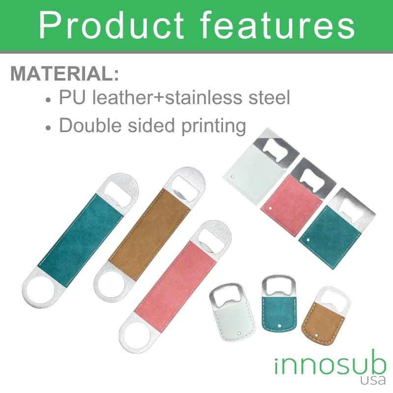 Sublimation Blanks Pu Bottle Opener Square/Long/Round - Green -Pink- Brown