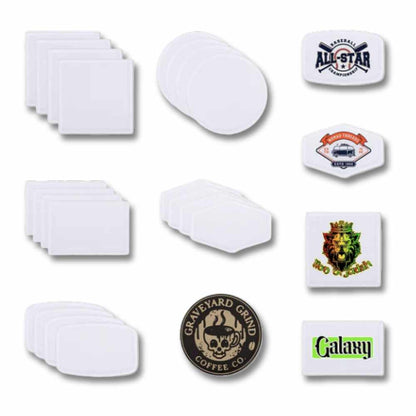 Blank Sublimation Fabric Patches (5-Pack) – White Heat Transfer Patches in Round, Square, Rectangle, Rounded & Hexagon Shapes