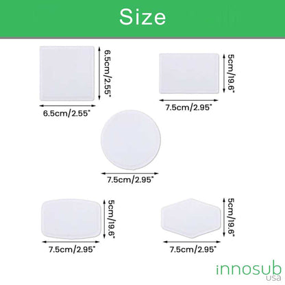 Blank Sublimation Fabric Patches (5-Pack) – White Heat Transfer Patches in Round, Square, Rectangle, Rounded & Hexagon Shapes