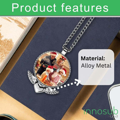 Sublimation Photo Round Necklace Blanks with Wings Below Pendant Ornament