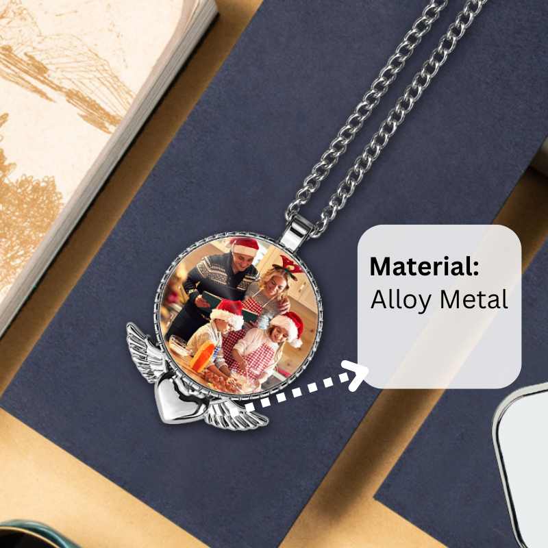 Sublimation Photo Round Necklace Blanks with Wings Below Pendant Ornament DIY