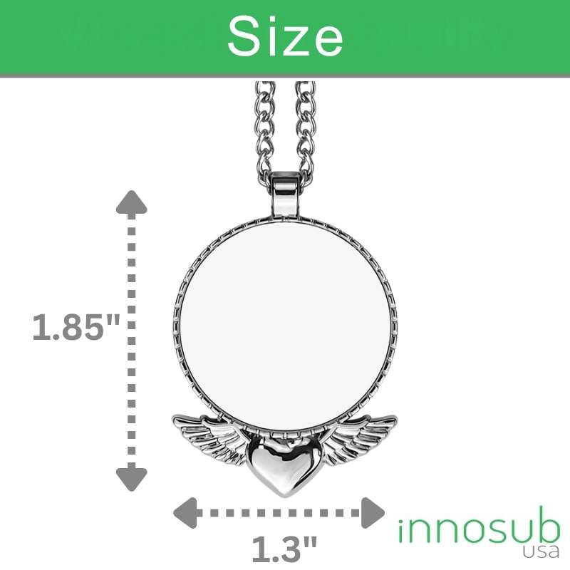 Sublimation Photo Round Necklace Blanks with Wings Below Pendant Ornament