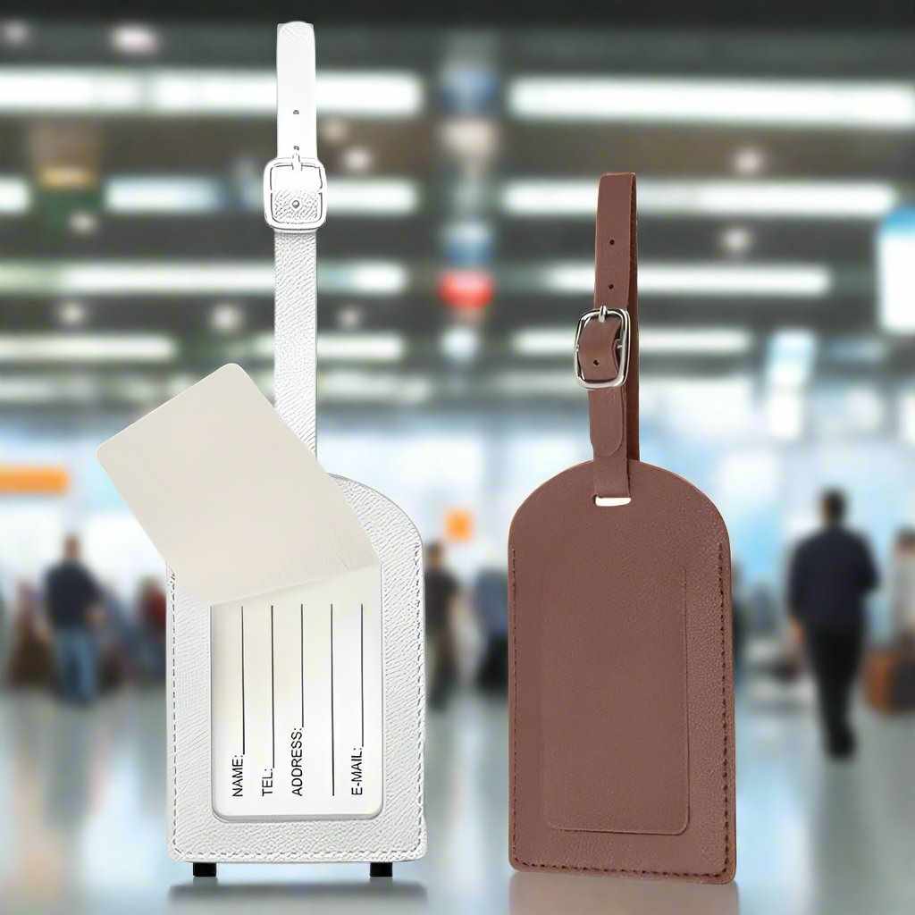 Sublimation Travel Name Tag Blank Custom Print PU Leather Glitter Back Labels Loss Prevention Luggage Tags - Brown / White Sublimation