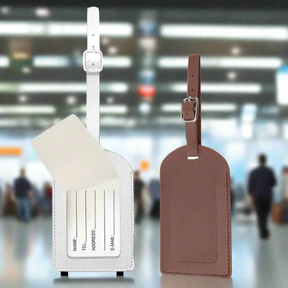 Sublimation Travel Name Tag Blank Custom Print PU Leather Glitter Back Labels Loss Prevention Luggage Tags - Brown / White Sublimation
