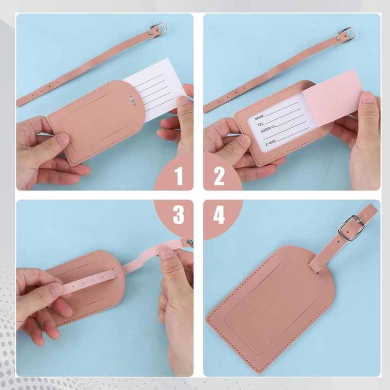 Sublimation Travel Name Tag Blank Custom Print PU Leather Glitter Back Labels Loss Prevention Luggage Tags - Brown / White Wholesale