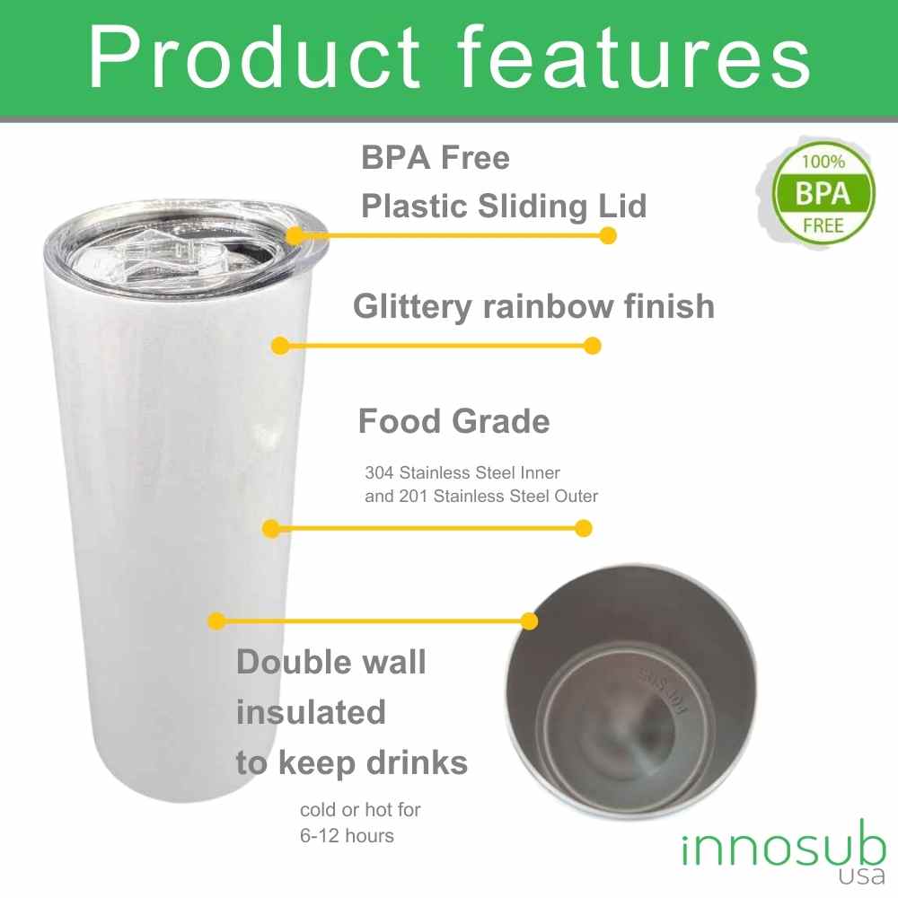 Sublimation Tumbler Blanks 20 Oz  | Glitter Tumblers  | DIY Tumbler Printing - Glitter Finish by INNOSUB USA