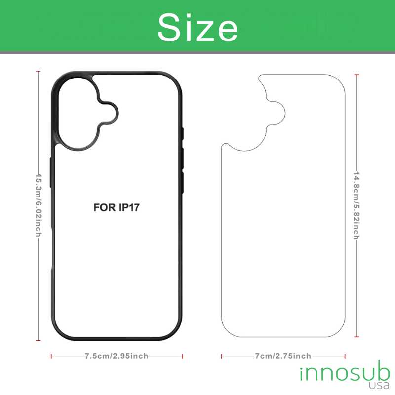 Sublimation Phone Rubber Cases for iPhone 17|16|15|14|13|12|11|Air|Plus|Pro|ProMax - Aluminum Insert