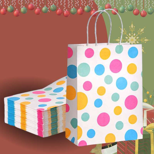 Dots Gift Bag - Size:16*8*21 cm [K4]Paper Gift Bags, Kraft Paper Party Favor Bags Bulk with Handles for Kids Birthday, Baby Shower, Crafts, Wedding, Party Supplies