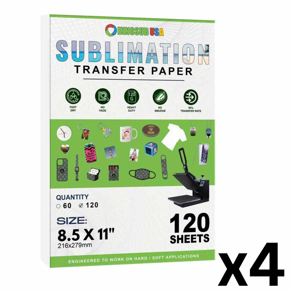 Sublimation Transfer Paper for InkJet Printers 8.5"X11",  Pack of 60/120/480 Sheets by INNOSUB USA