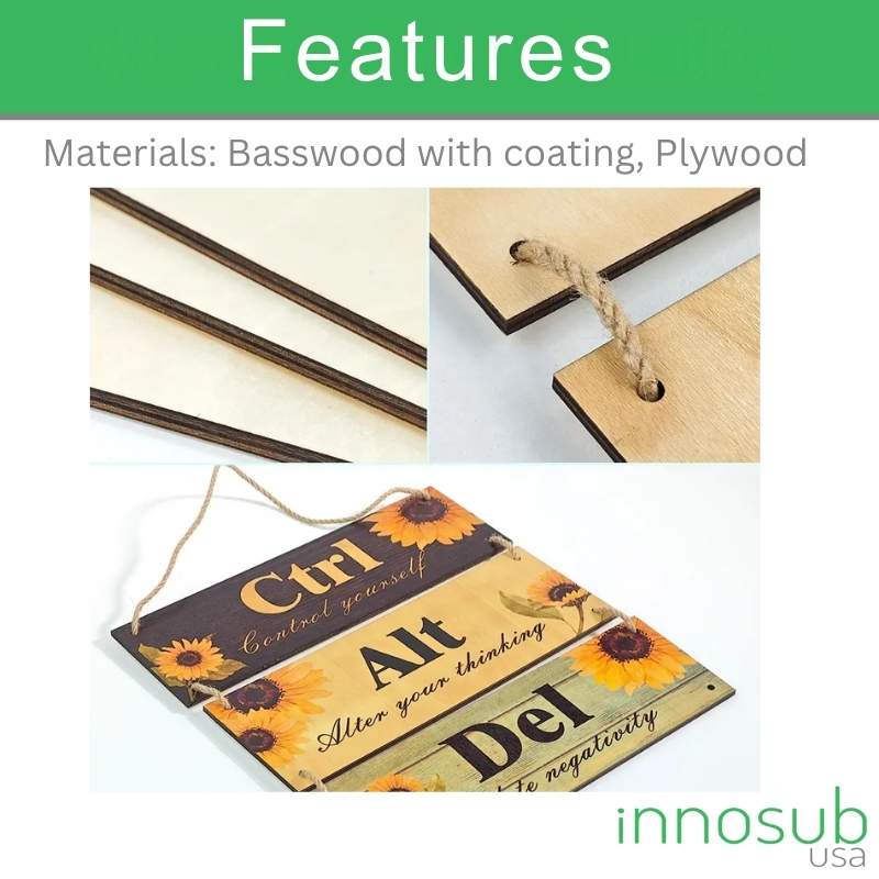 3 Pcs Sublimation blank Wall Hanging Sign with Hemp Rope, Door Hanger Blanks