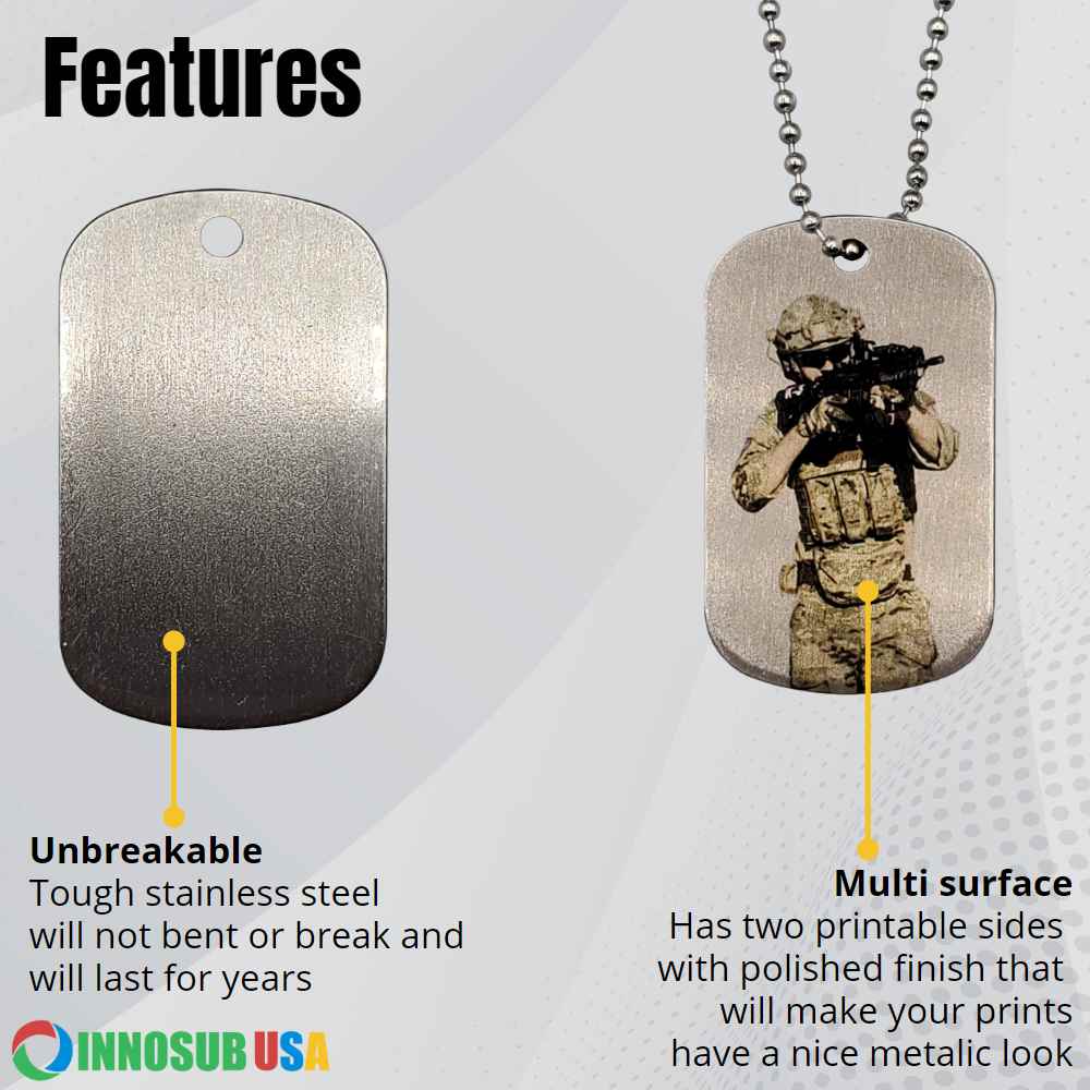 Sublimation Blanks Dog Tag Aluminum White Sublimation Stamping Tag Pendants  Double Sided Blank Stamping Metal Tags, 23.6 Inch Dog Tag Chain Keyrings