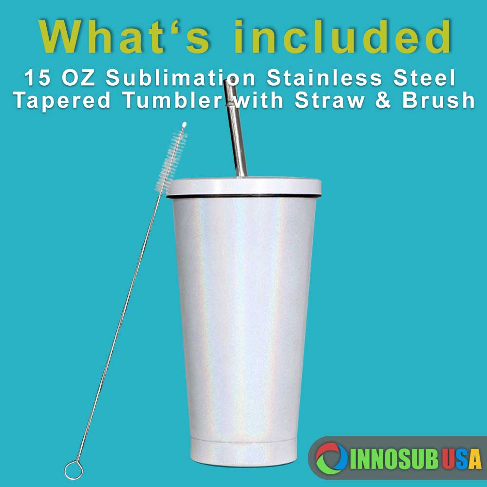 16oz Tapered Stainless Steel Rainbow Sparkle Straw Cup Sublimation